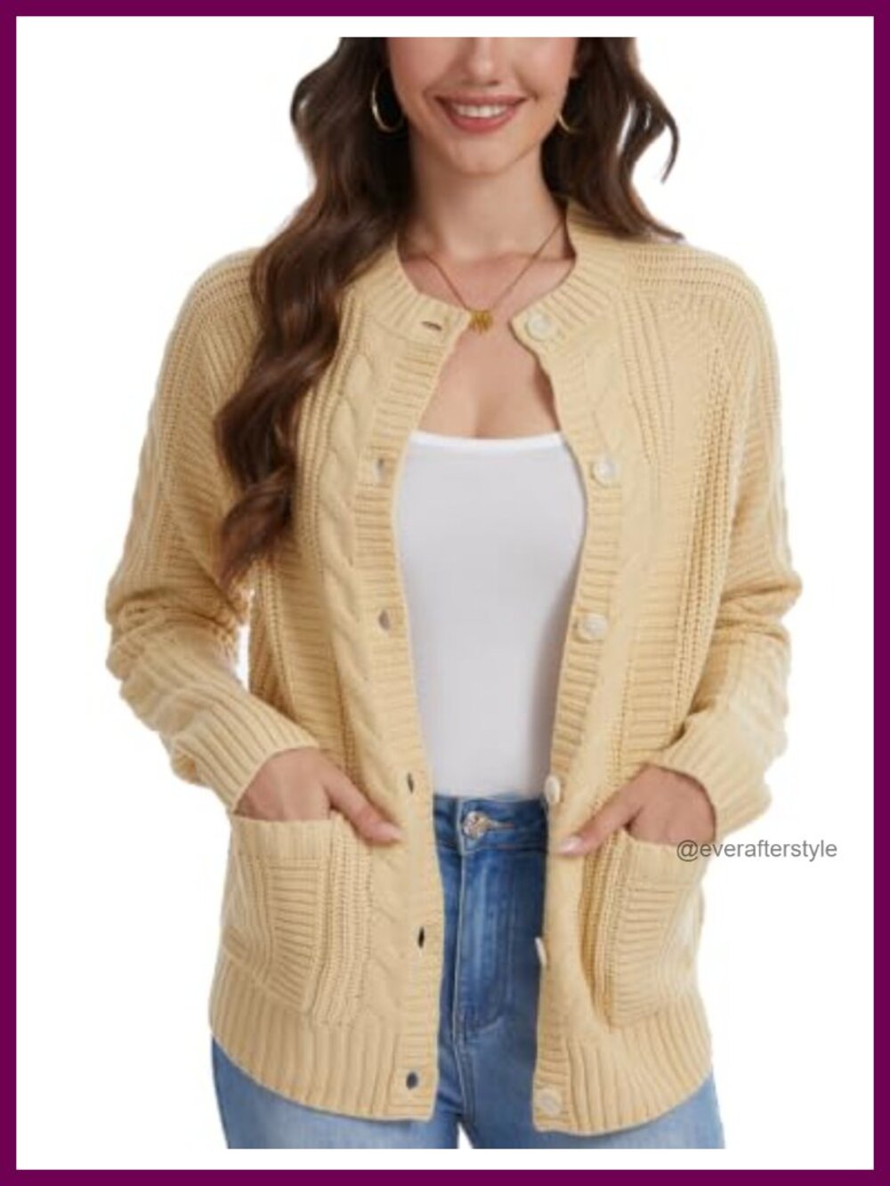 Cable Knit Cardigan Button Down Sweater with Pockets